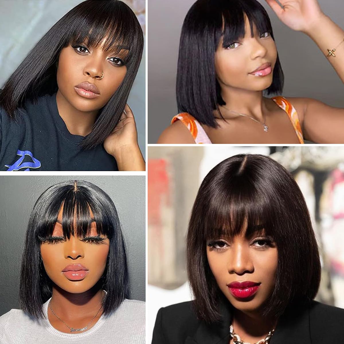 Synthetic Bob Wig with Bangs Shoulder Length Heat Resistant Glueless S781578fdc6714e9993b539f84c3d4  main image 3