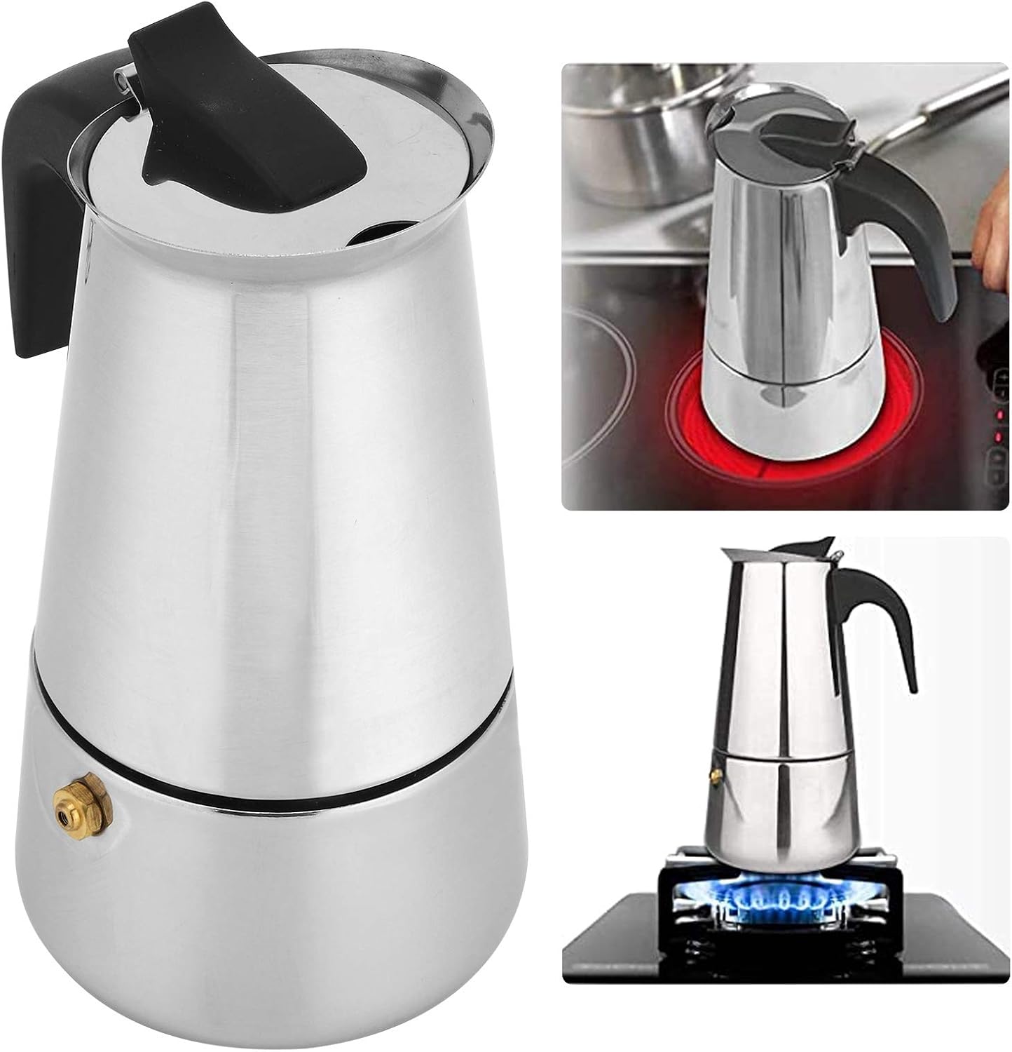 OUKENS Stovetop Espresso Maker, 4cup/200ml Italian Classic Coffee Maker Stainless Steel Moka Pot Percolator Coffee Pot Coffee Kettle Pot for Home Kitchen Induction