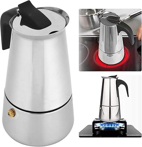 Miniatura 5 de OUKENS Máquina de café expreso para estufa, 4 tazas/6.8 fl oz, cafetera clásica italiana de acero inoxidable, olla de café para inducción de cocina