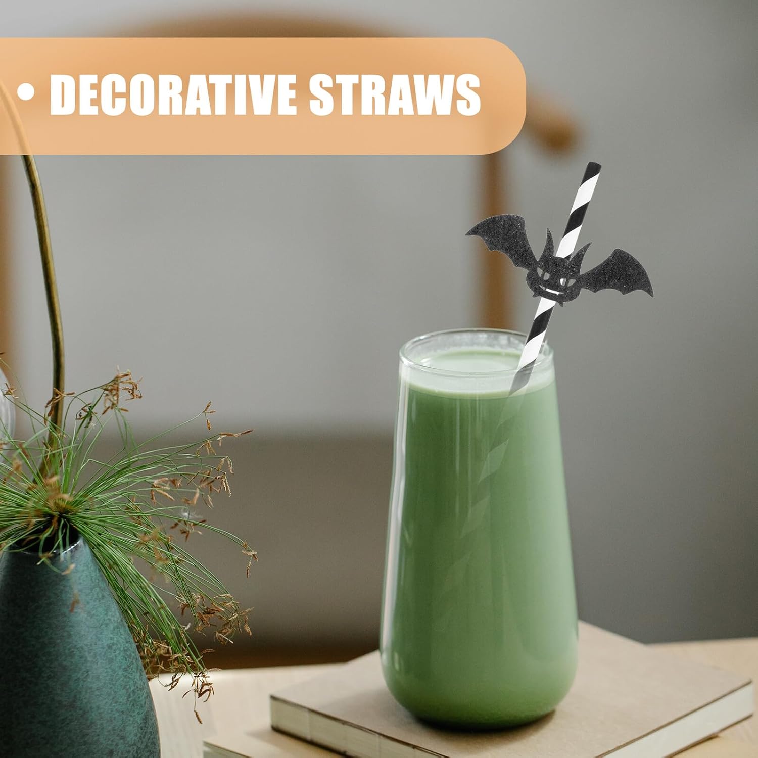 Halloween Party Decorative Paper Straws 9pcs Set Biodegradable Skull and Bat Design Disposable Drinking Straws Festival Beverage Supplies