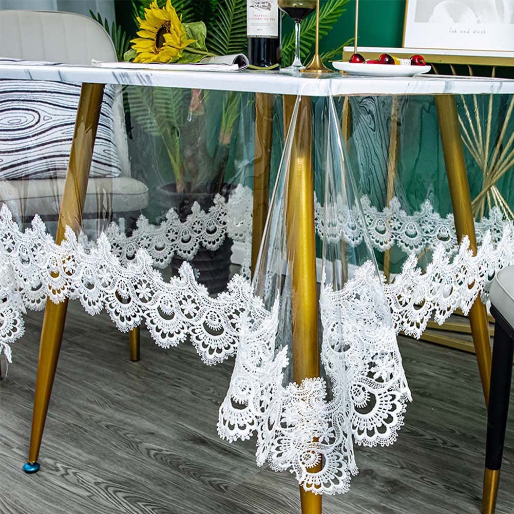 Tovaglia Trasparente In PVC Con Bordo In Pizzo Ricamato - 120x180 Cm - Impermeabile E Antiolio - 4