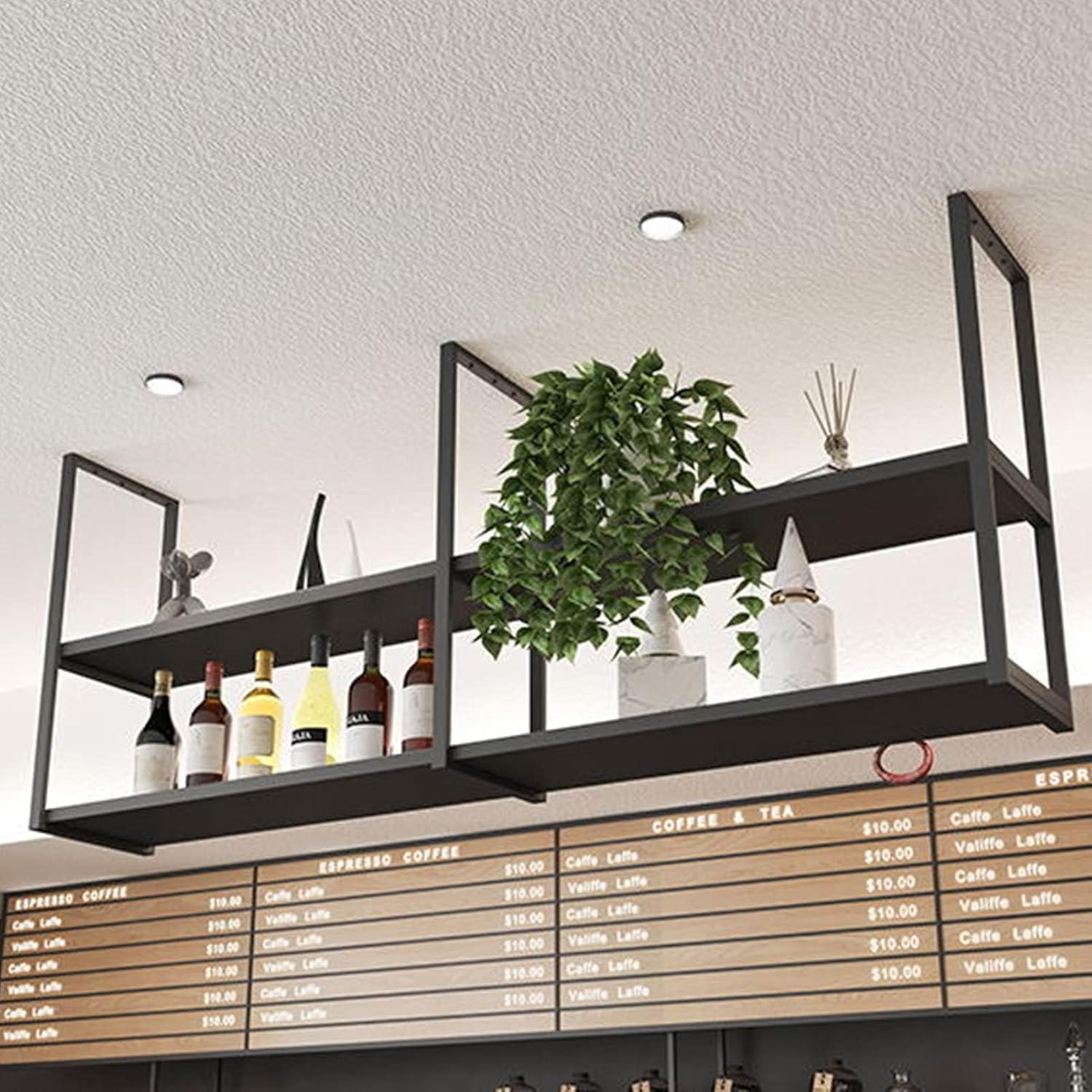 Hanging Wrought Iron Ceiling Shelving Flower Stand Storage Rack, Ceiling Shelf Mounted Floating Suspended Shelves, for Bars Restaurants Kitchens Wine Bottle Holder (Size : 80x30x80