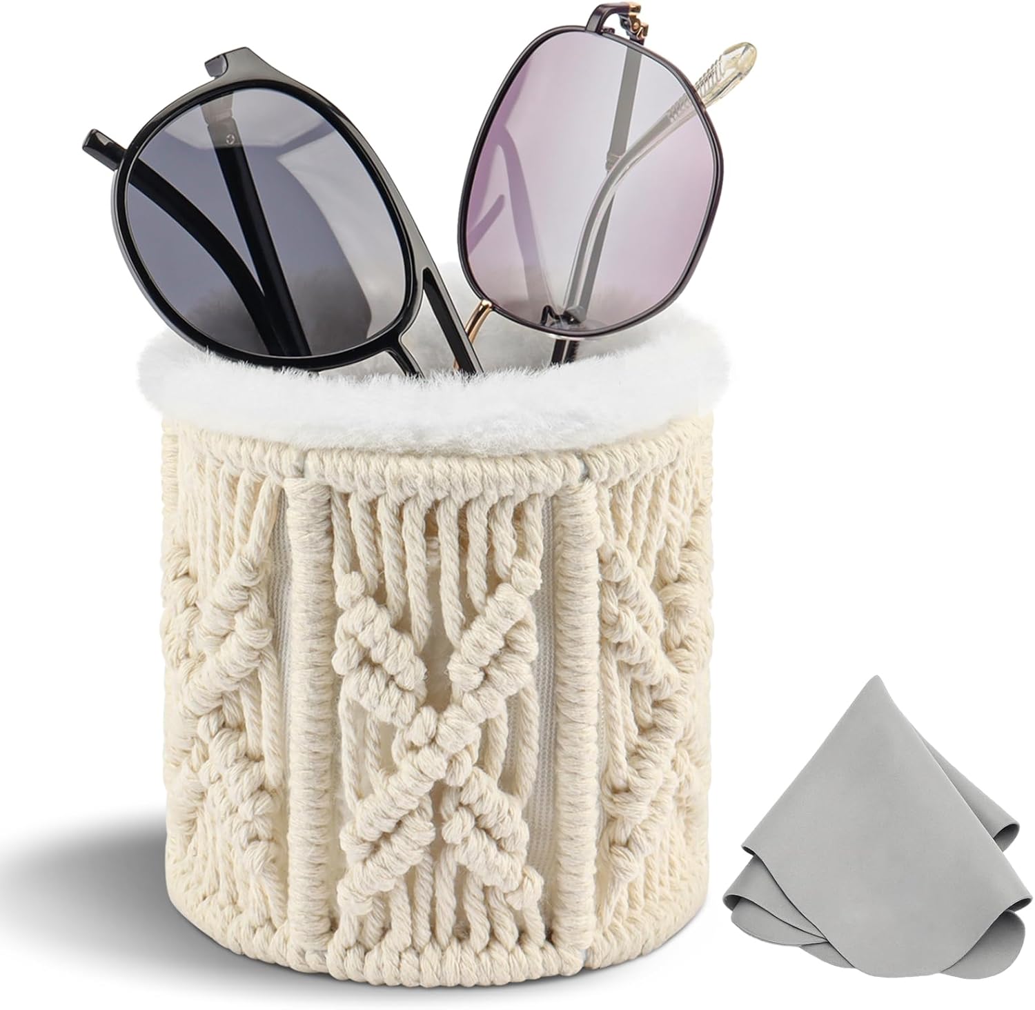 RayLove Glasses Holder for Nightstand, Boho Decor Eyeglass Case, Plush Lined Glasses Holder Stand for Office Desk Organizer