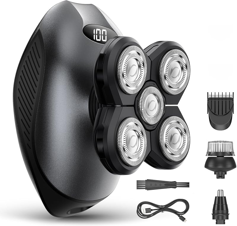 Barbeador elétrico WEQOEE para homens com cabeças rotativas, aparadores e acessórios, Gray