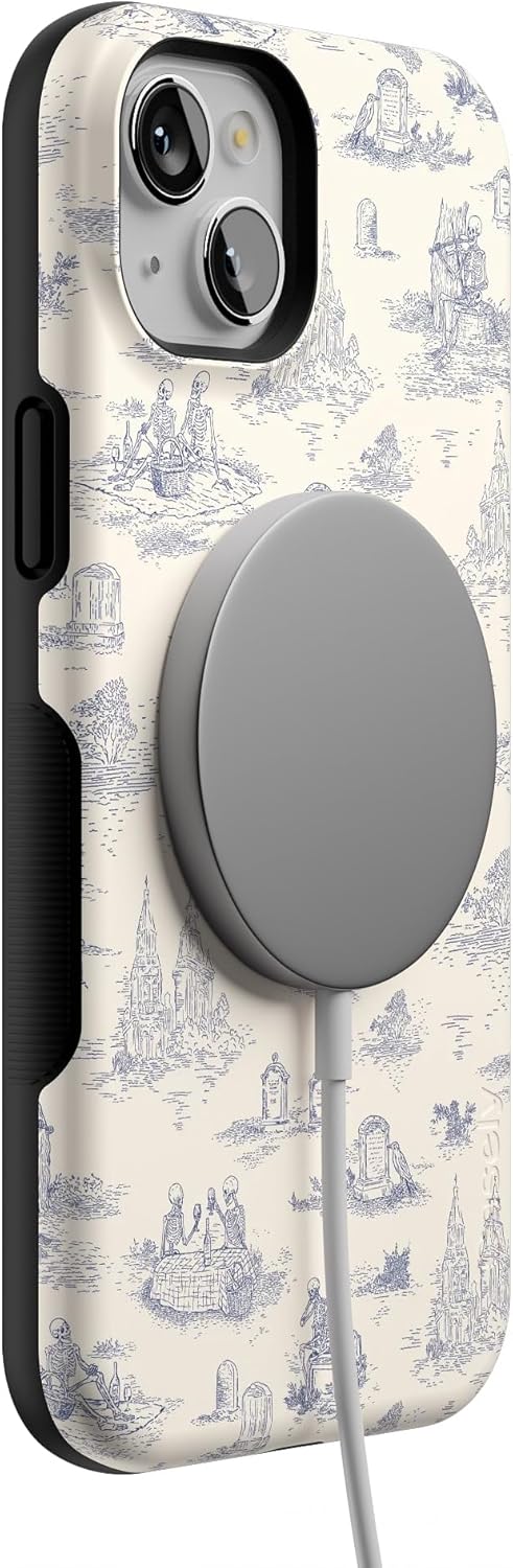 Casely iPhone 15 Plus Case | Graveyard Gathering | Skeleton Picnic | Bold Protective Design | MagSafe Compatible Design