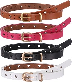 8 Pcs Kids Belt for Girls Durable PU Leather Belts 4 Color Metal Buckle Hollow Heart Circle Hole Design Youth Belt for Uniform Casual Dress Pants Jean