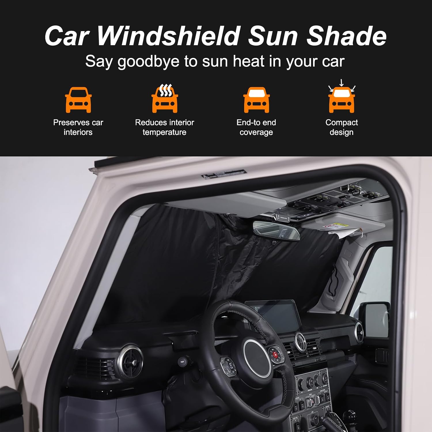 Compatible with INEOS Grenadier 2020-2024 Windshield Sunshade, Folding Elastic Memory Steel Wire Front Windshield Sun Shade UV Protection & Keeps Your Vehicle Cool (US Flag)