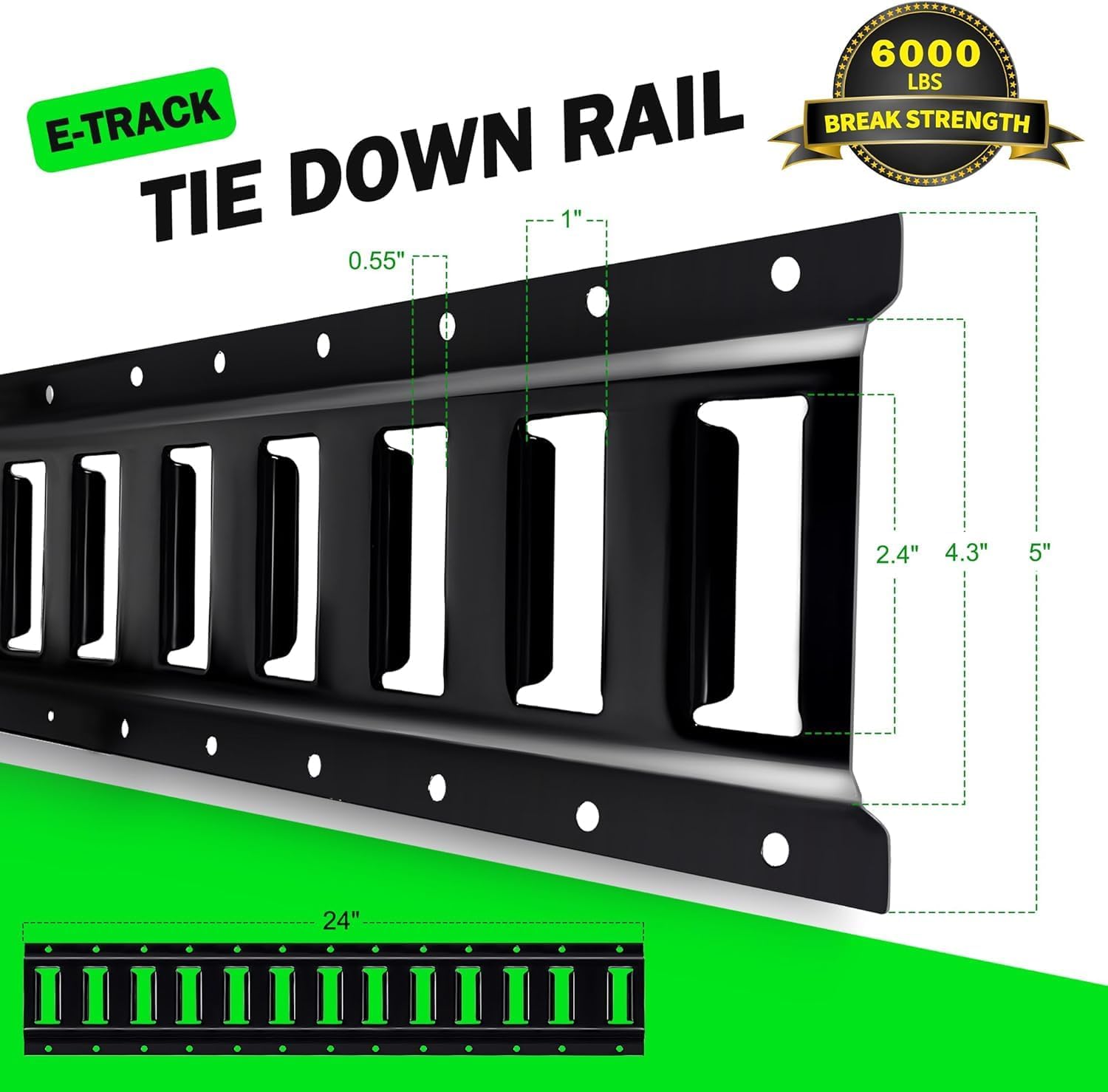 STARLEAPARTS 2' E Track Rail Tie-Down Kit - Heavy Duty 6 Pack Etrack Rails System - Power Coated Steel E Track Bar Rails for Securing Cargo, Garages, Trailers, Vans with 6,000 lbs Breaking Strength