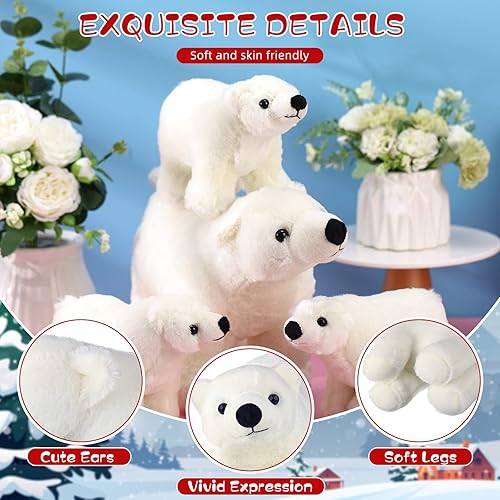 Miniatura 3 de Zubebe Juego de 4 animales de peluche de oso polar, animales blancos grandes, de peluche, suave, regalos de peluche para decoración de cumpleaños de