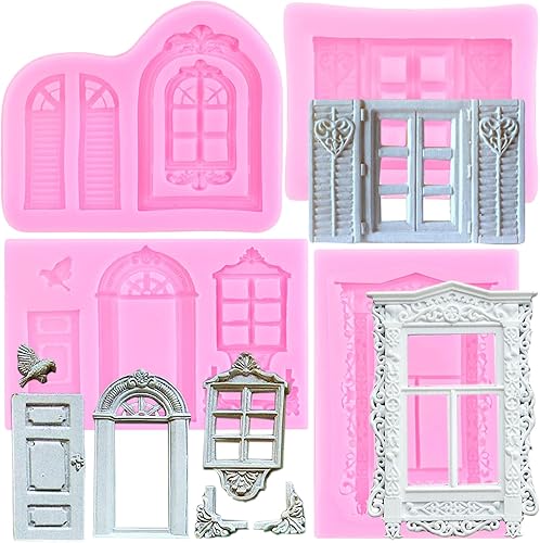 Miniatura 8 de Mujiang Moldes de silicona encantados para jardín, hadas, gnomo, puerta de casa, ventana, molde de fondant de hongos y hojas de flores, para