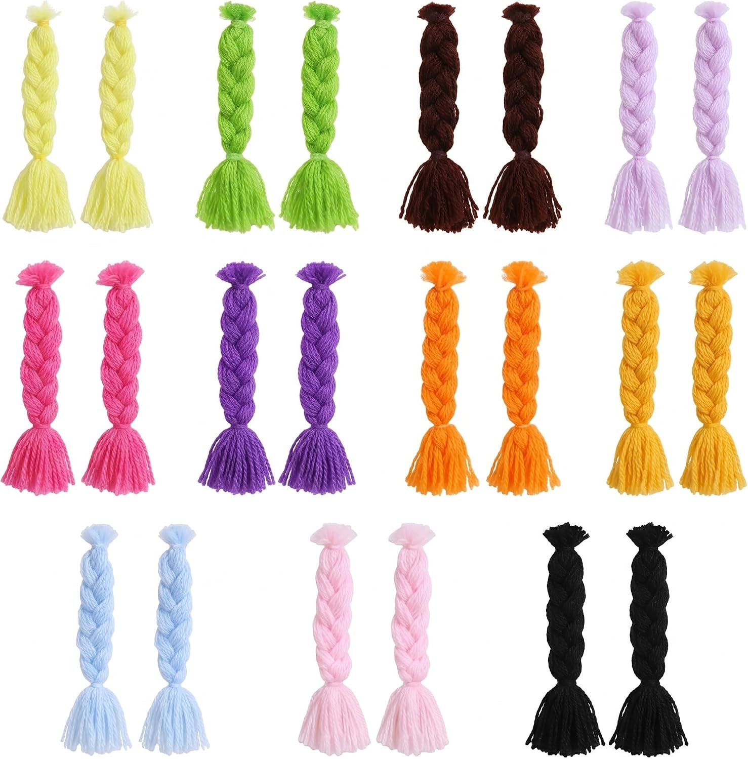 22PCS Handwoven Colored Tassel Braid Hair, 11 Colors Plush Braided Tassel Decorations, Braided Pigtails Ornaments for DIY Doll Craft Hair Clips Keychains Jewelry Making & Handmade Decor Supplies