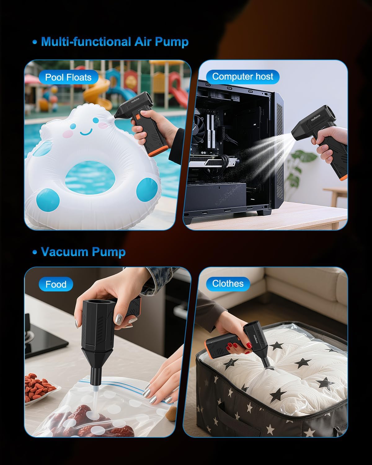 Compressed Air Duster 130,000RPM Ultra-Powerful Cordless Electric Air Blower w/Brushless Motor, 3 Speed Adjustable & Rechargeable Battery for Keyboard, PC, Car, Home, Outdoor, Snow Removal