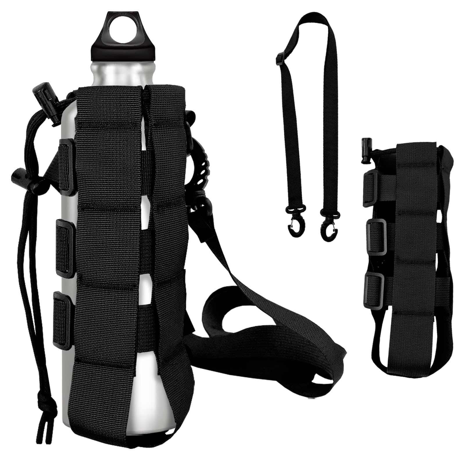 Molle Water Bottle Pouch, 1 pcs Molle Bottle Holder Holster Hydration Carrier Bag with Adjustable Drawstring Open Top for Outdoor Cycling Hiking Camping Running,Perfect for Outdoor Adventures (Black)