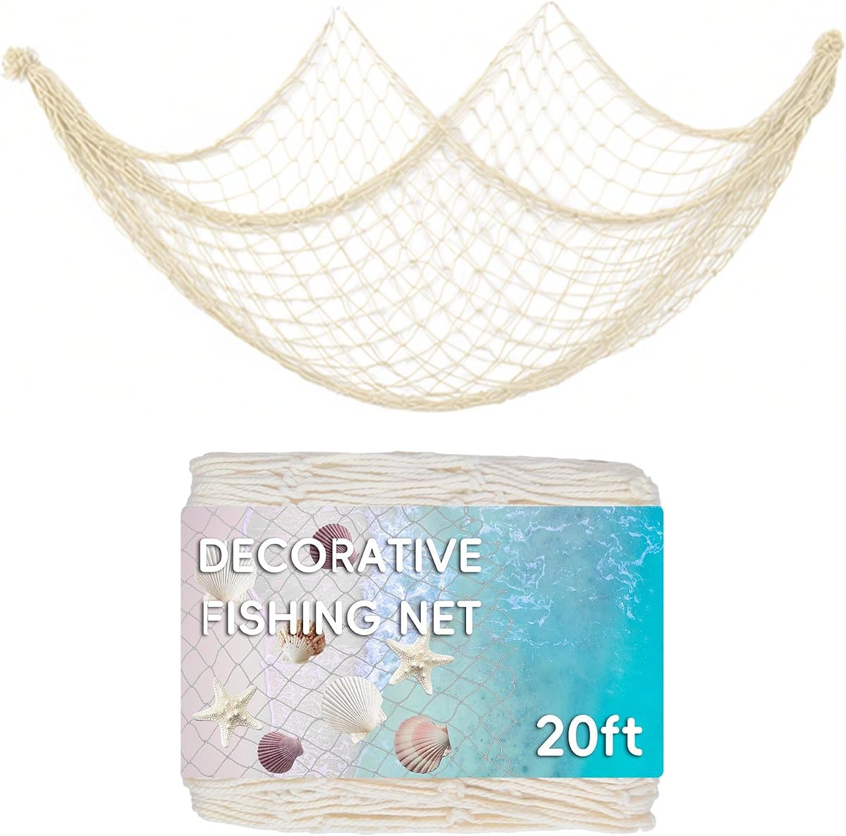 20 ft Fishing Net Decor, Large Fish Net Decorations | Decorative Fishing Net for Pirate Mermaid Ocean Beach Hawaii Under The Sea Nautical-Themed Party