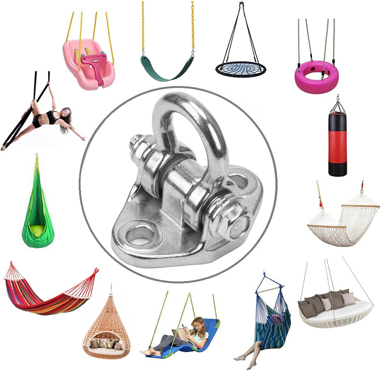 2 Heavy Duty Swing Hangers Stainless Steel 304 Anti-Rust, 2000 lb Capacity 180° Swing, Playground Porch Yoga Seat Trapeze Wooden Sets Indoor Outdoor