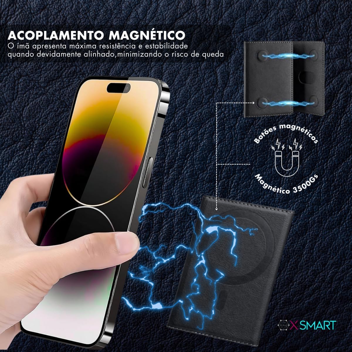 Carteira Masculina minimalista compativel com Mag-safe suporta ate 5 cartões e CNH Bloqueio RFID compativel com Iphone 11,iphone 12,iphone 13,iphone 14,iphone 15 /Pro/Max