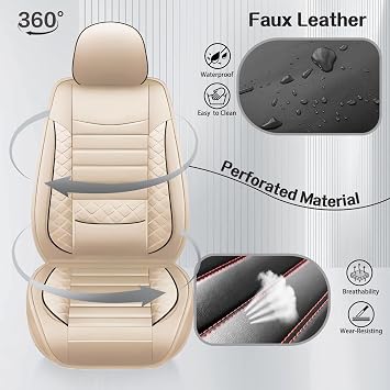 5-Seats Leather Car Seat Covers for Jeep Wrangler JK/JL JKU/JLU 4-Door 2007-2025 Unlimited X Rubicon 392 Sahara Willys Sport High Altitude 4X4,Waterproof Auto Seat Cover Protectors(Beige,Pillow)