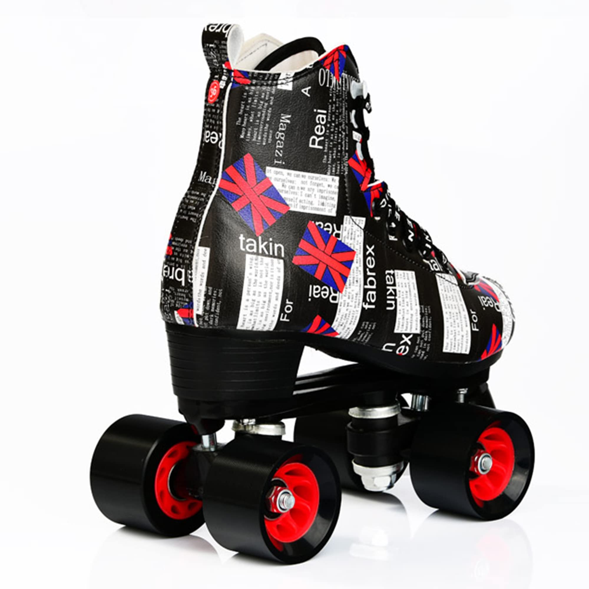 Klzzuk Fashion Roller Skates for Women and Men, National Flag Doodle Double Row Skates, PU Leather High-top Quad Skates for Beginner Aldult Kids Girls Boys (Women9/Men7.5,White LED)