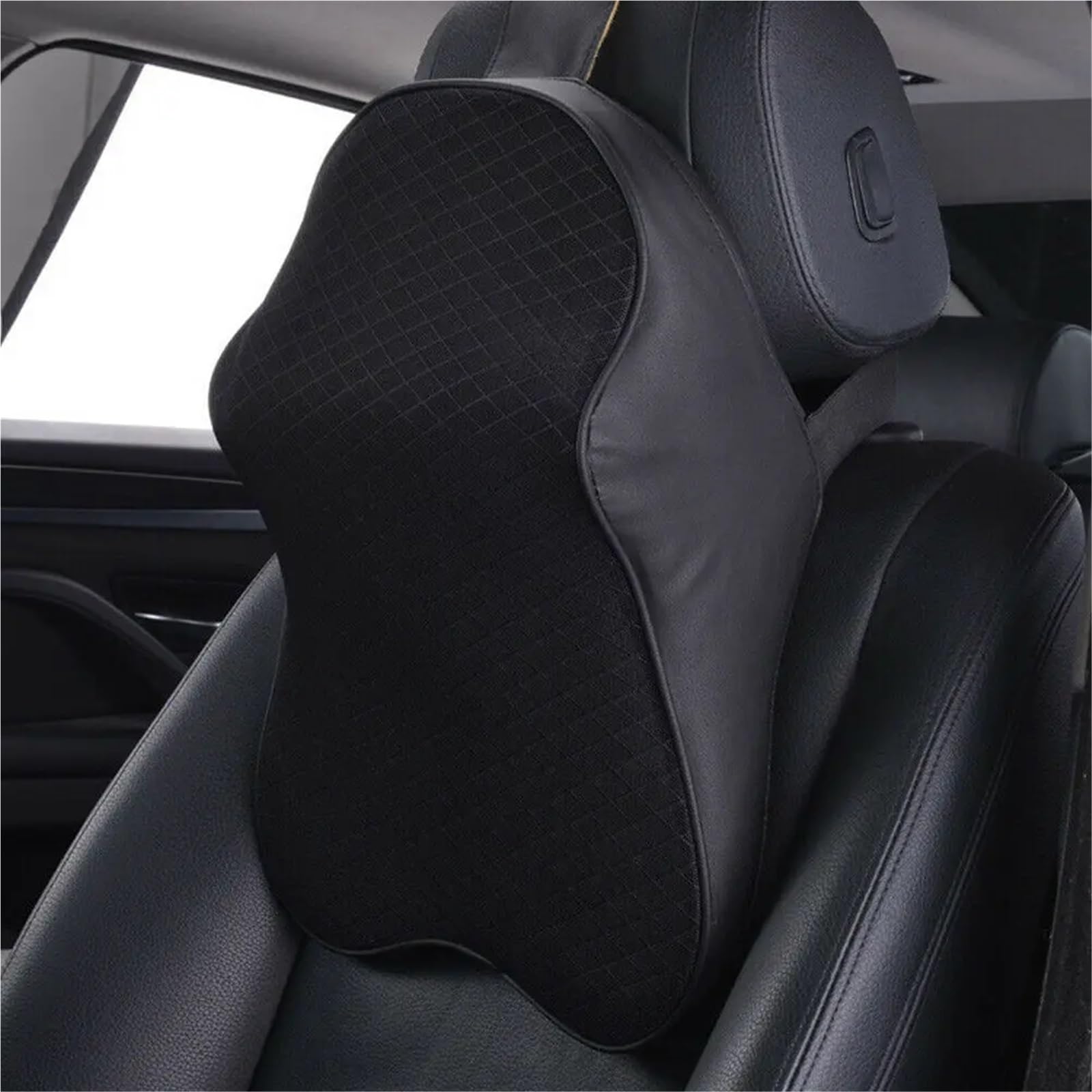 Headrest For Car Seat Almohada de espuma viscoelástica 3D para aliviar el dolor cabeza y cuello,almohada transpirable(Black)