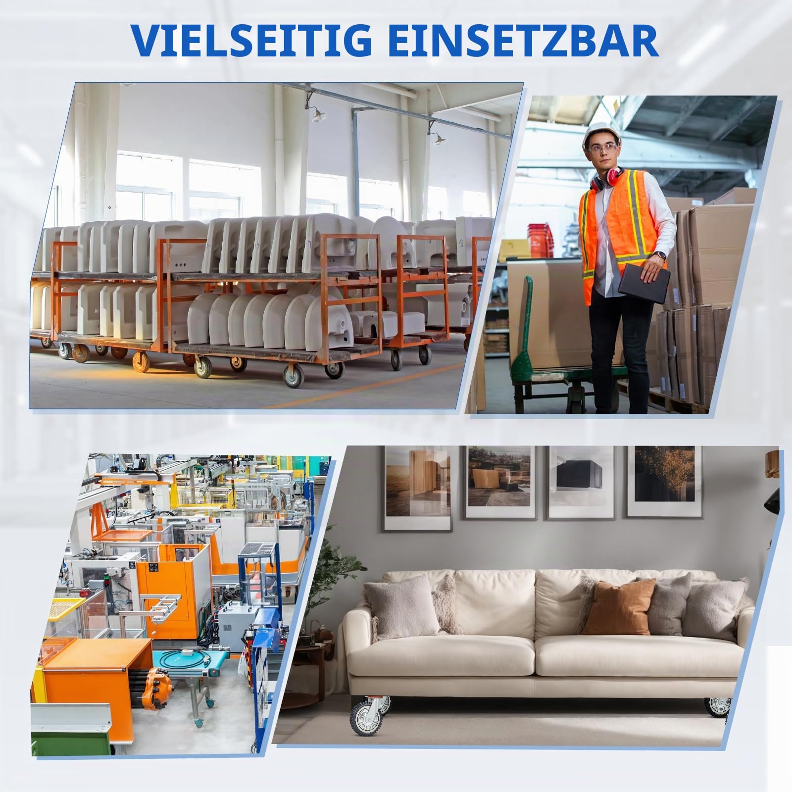 DBREAKS Schwerlastrollen, Ø200mm Transportrollen, 4 pcs Plattenrollen, 2x Lenkrollen mit Bremse + 2x Lenkrollen, 360° Vollgummi Laufrollen, 2000KG Möbelrollen für Schweißtisch