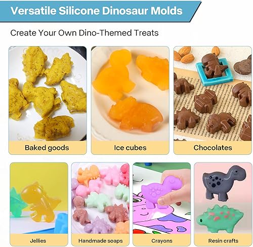 Miniatura 5 de Paquete de 2 moldes de silicona para dinosaurios con tapas, moldes de gelatina multiusos para niños, molde de silicona de dinosaurio para chocolate,