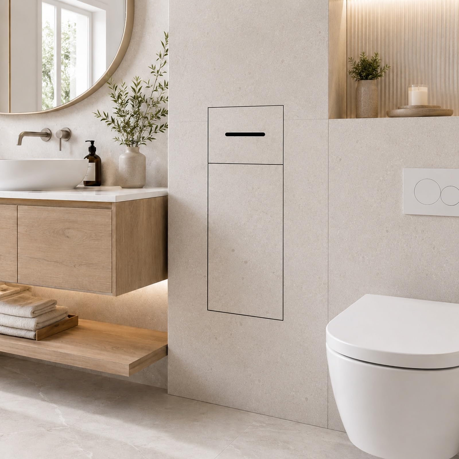 Recessed Toilet Paper Holder, Stainless Steel In-Wall Bathroom Cabinet With Toilet Roll Holder And Open Shelf, Hidden Waste Bin For Bathroom Kitchen Office