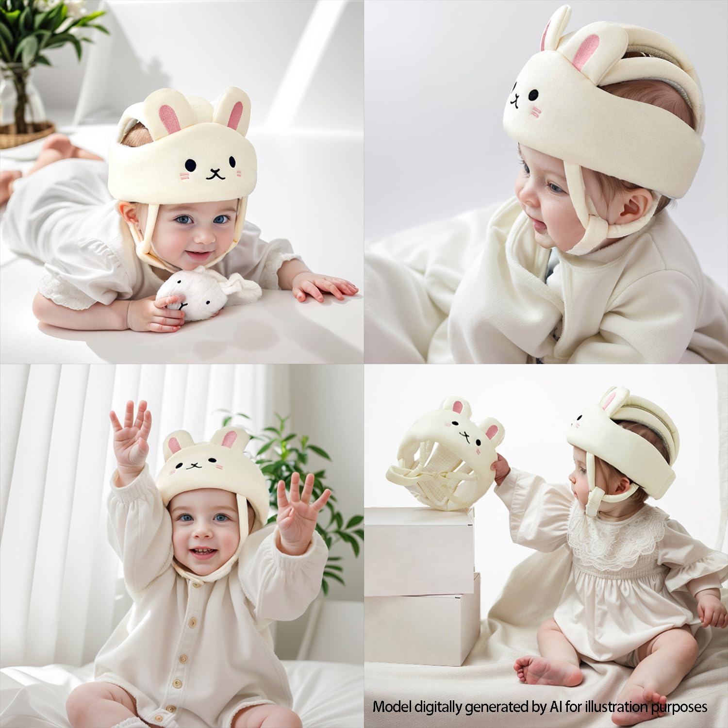 Baby Helmet for Crawling Walking – Soft and Lightweight Baby Head Protector with Adjustable Straps, 360° Protection for Toddlers, Cute Bunny Ears Design, Perfect Baby Fall Back Head Protector