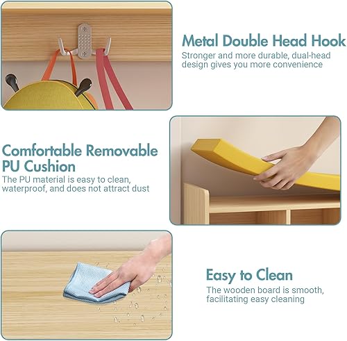 Miniatura 5 de Organizador de pañales de pared para guarderías con banco de cubículos, estante de pañales de madera con 5 cubos y 10 cubos de almacenamiento