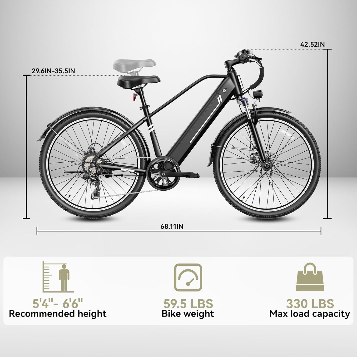 Heybike Electric Bikes for Adults, 26" Ebikes for Men, Peak 1200W Adults Electric Bicycle with Removable Battery, Front Suspension