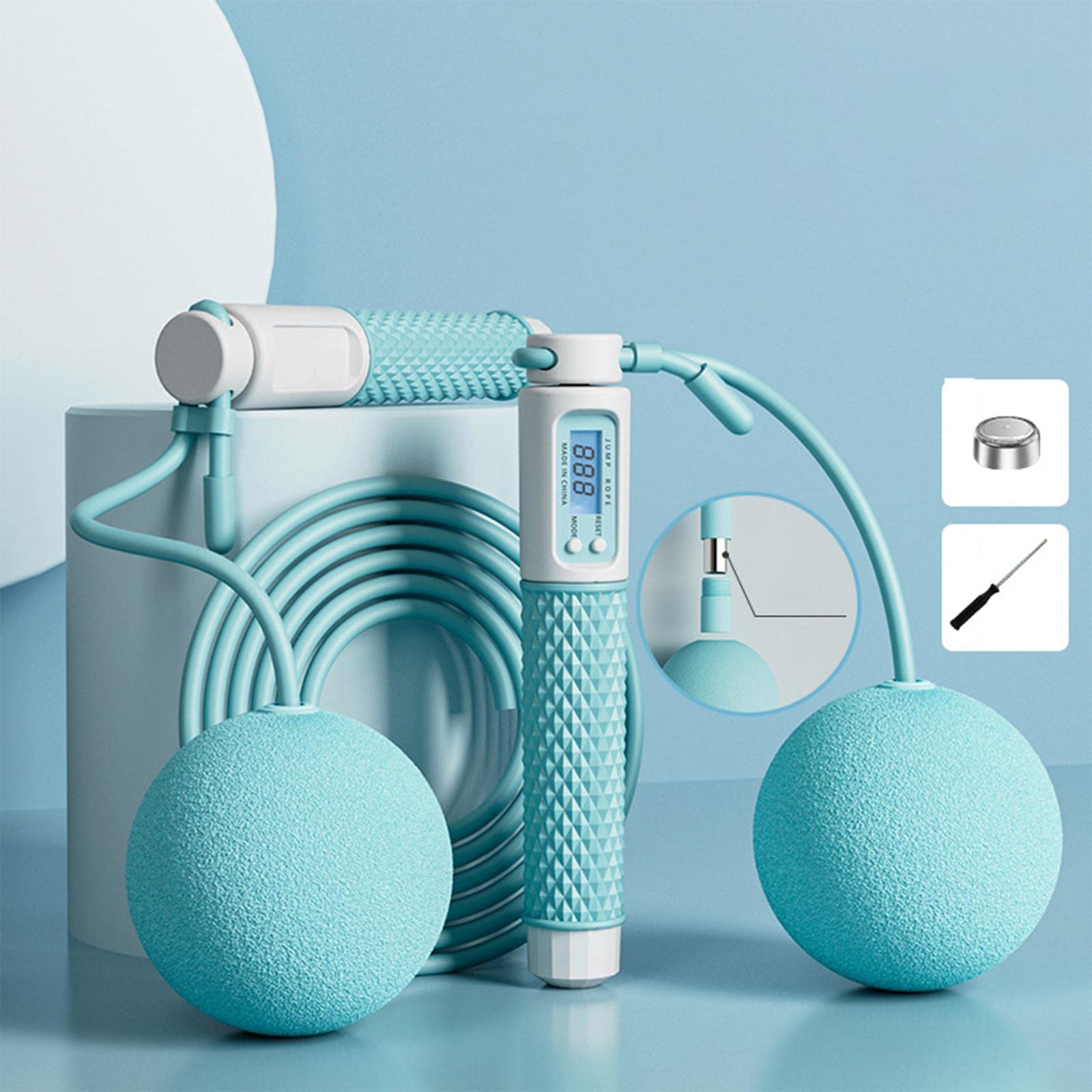 Lot de 2 cordes à sauter lestées sans fil avec compteur de calories pour fitness et sport Bleu 3 m
