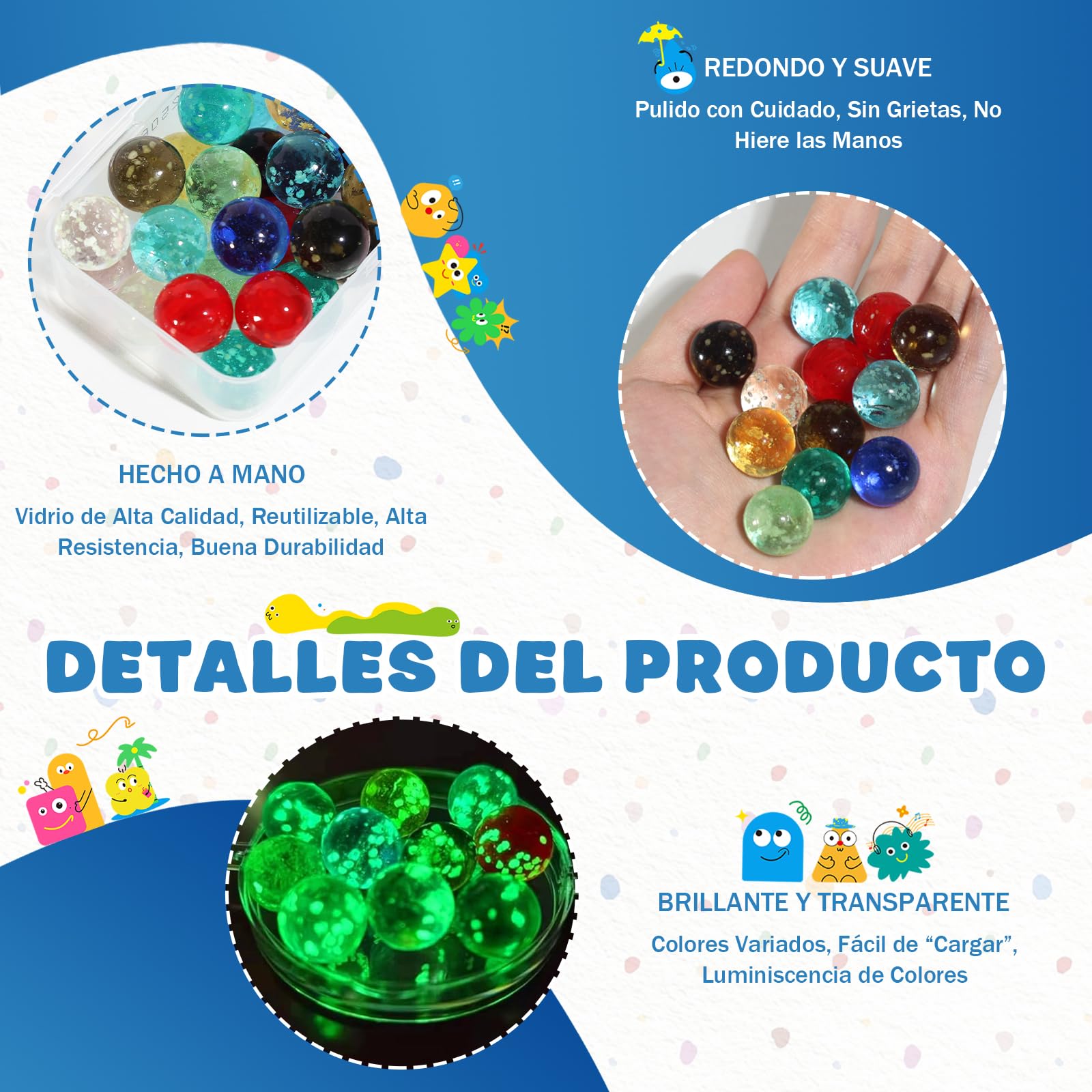 30 Piezas Canicas de Cristal Pequeñas, Mármoles de Cristal Que Brillan Oscuridad, Juego de Canicas para Niños, Mármoles de Vidrio Colorido para Bricolaje y Decoración del Hogar