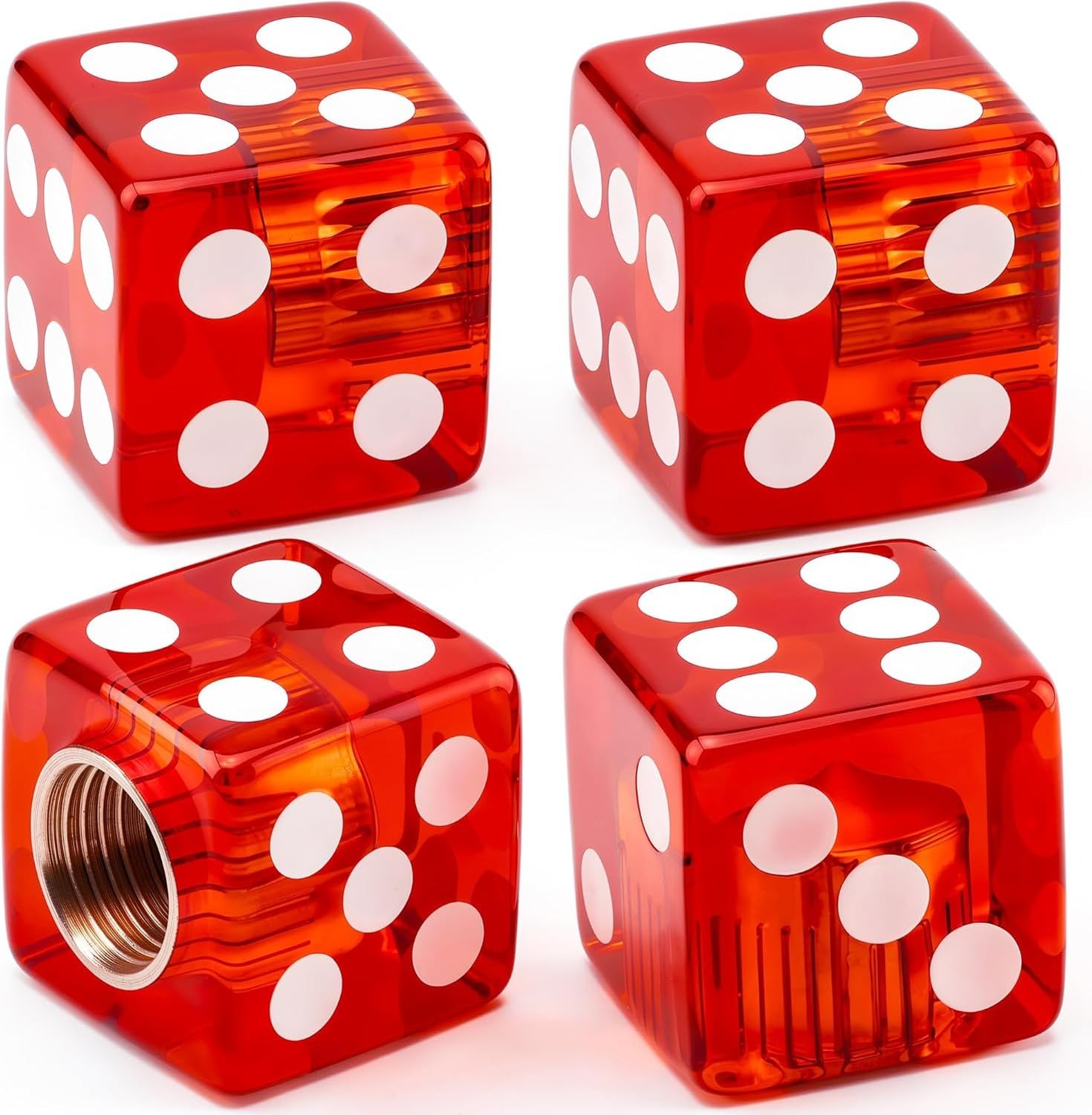 XIUNYIE Dice Shape Tire Valve Stem Caps, 4pcs Universal Copper Core Dustproof Covers for SUV, Car, Truck, Bike Motorcycle Bicycle, Dice - Red, 4 pcs