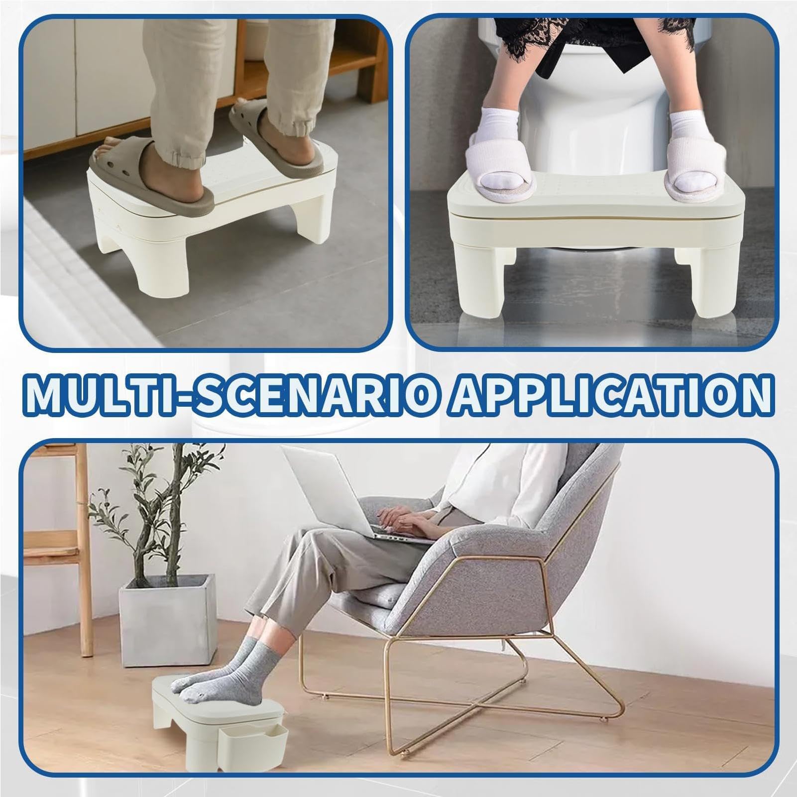 Tabouret de toilette pour adulte - Design antidérapant avec pieds de toilettes - Aide aux accroupissements avec boîte de rangement pour adultes - Parfait pour une meilleure digestion et un confort
