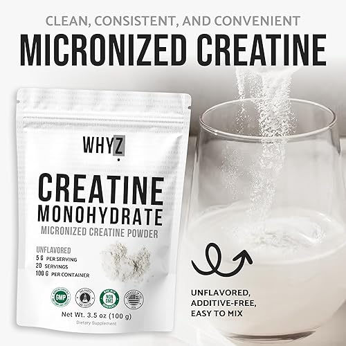 Miniatura 5 de Monohidrato de creatina en polvo, 3.5 onzas, creatina micronizada sin sabor para hombres y mujeres, apoyo muscular, fuerza y recuperación,