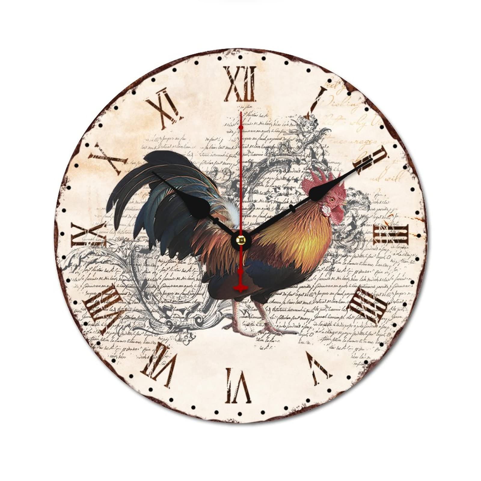 Horloge murale en bois coq de la ferme, design rétro haut de gamme