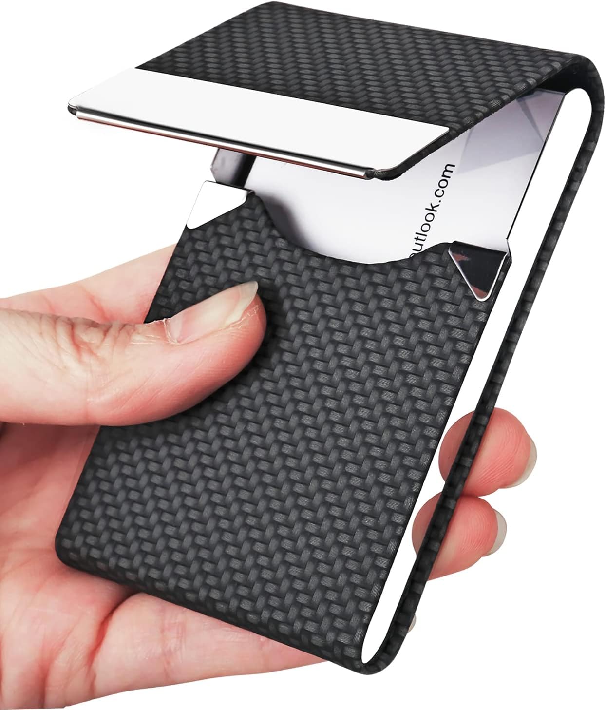 JuneLsy Business Card Holder - Professional Business Card Case Metal Name Card Holder Pocket Business Card Carrier for Men & Women with Magnetic Shut (bz-Black)