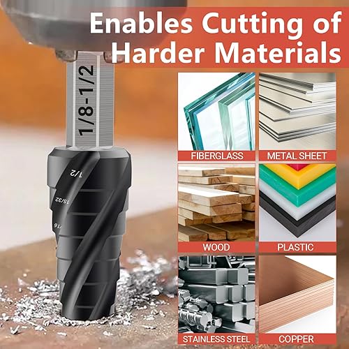 Miniatura 5 de KAKILFOB M35 - Broca de cuatro espirales para escalones de cobalto, 18 a 12 pulgadas, resistente al desgaste, con recubrimiento TiAlN de 14 de