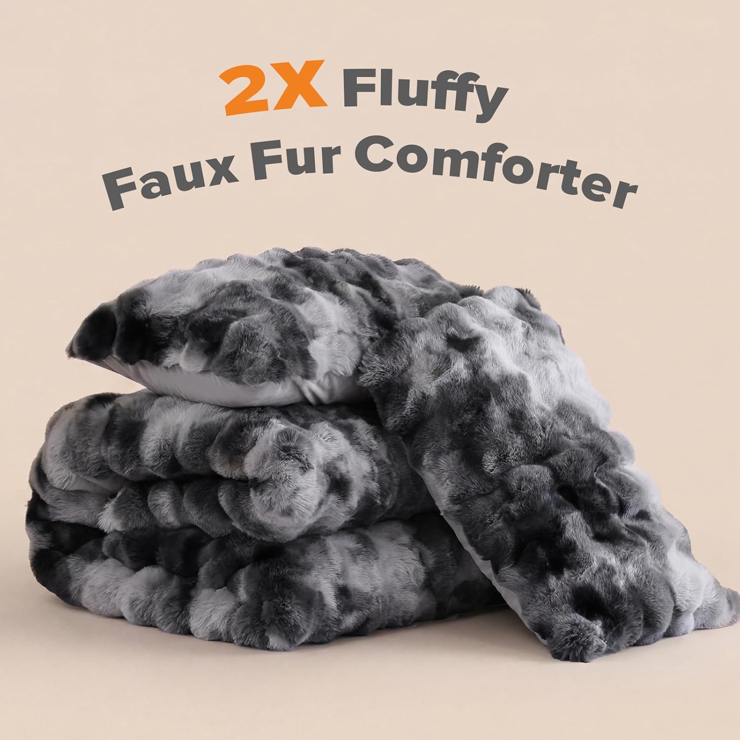 YIKUSH Tie-dye Grey Comforter Set Queen - Luxurious Faux Fur Comforter for Winter, Fluffy Comforter Queen Set with 2 Pillowcases, Soft Warm Tie-dye Grey Bedding Set