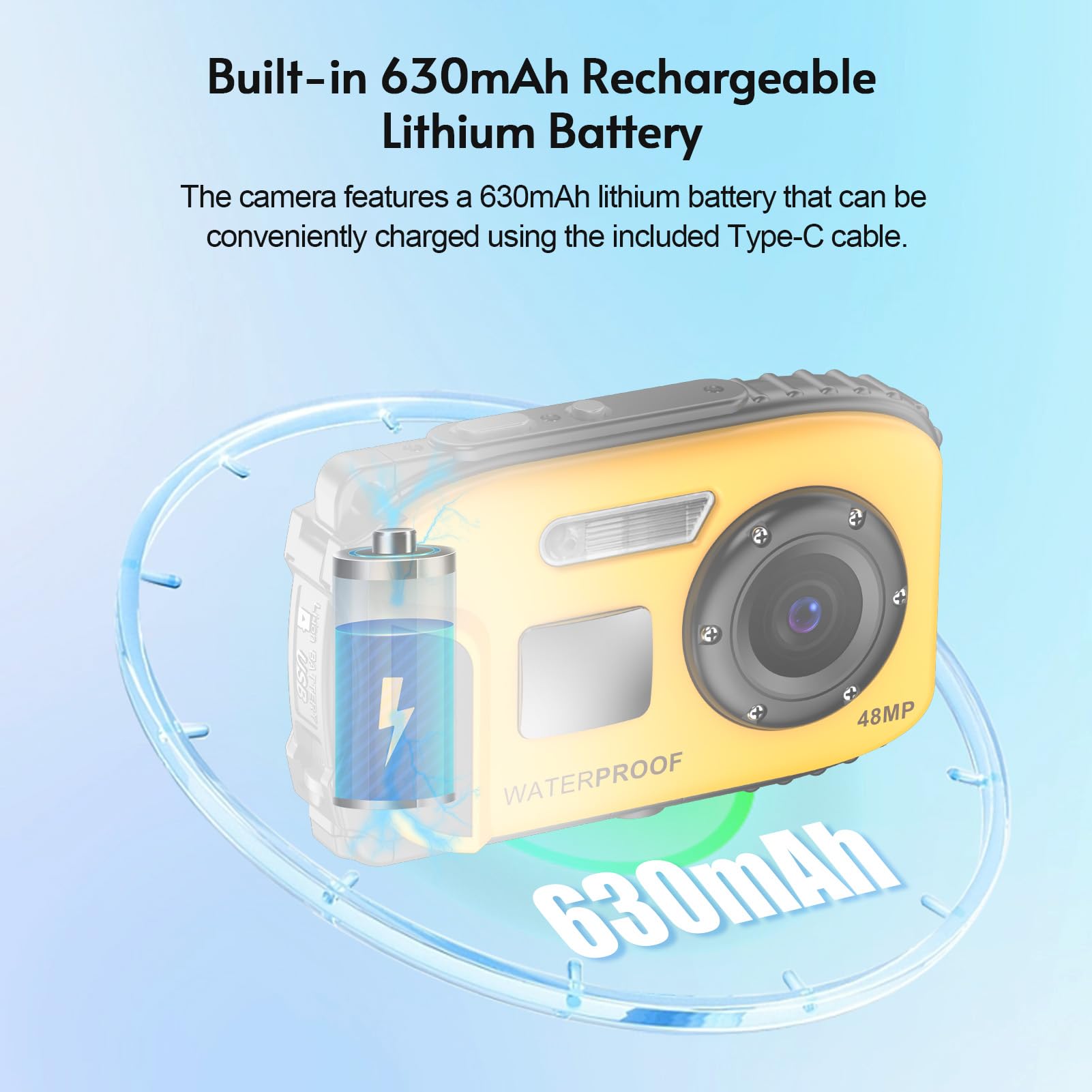 Andoer Appareil photo numérique étanche 1080p 48 MP - Écran IPS de 6,1 cm - IP68 - Profondeur étanche à 5 m - Mise au point automatique - Zoom numérique x4 - Cadeau d'anniversaire pour enfants,