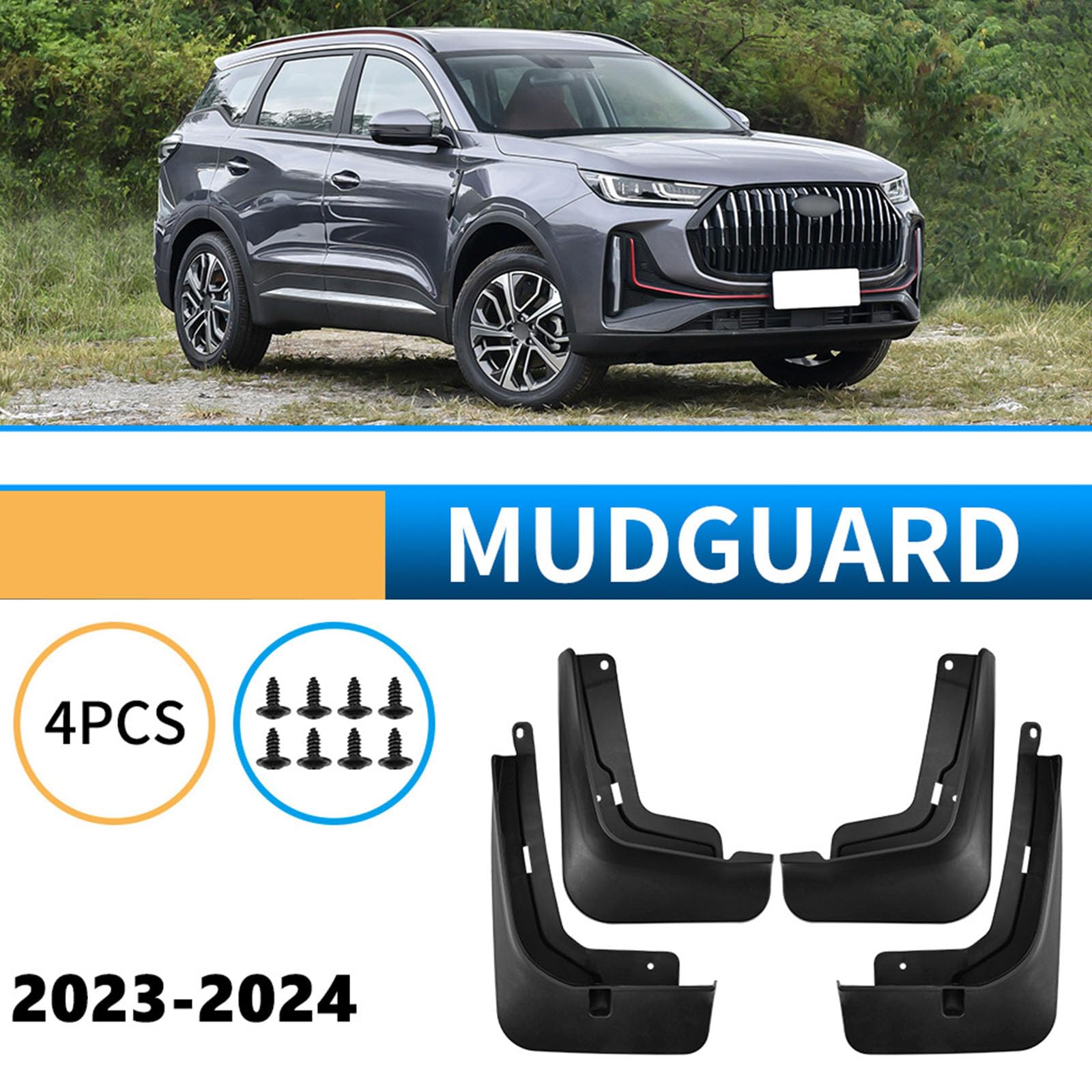 Guardabarros de Ajuste Personalizado compatibles con Chery Tiggo 7 Plus 2023-2024, Protectores contra Salpicaduras, Guardabarros Flexibles de TPE para automóviles.