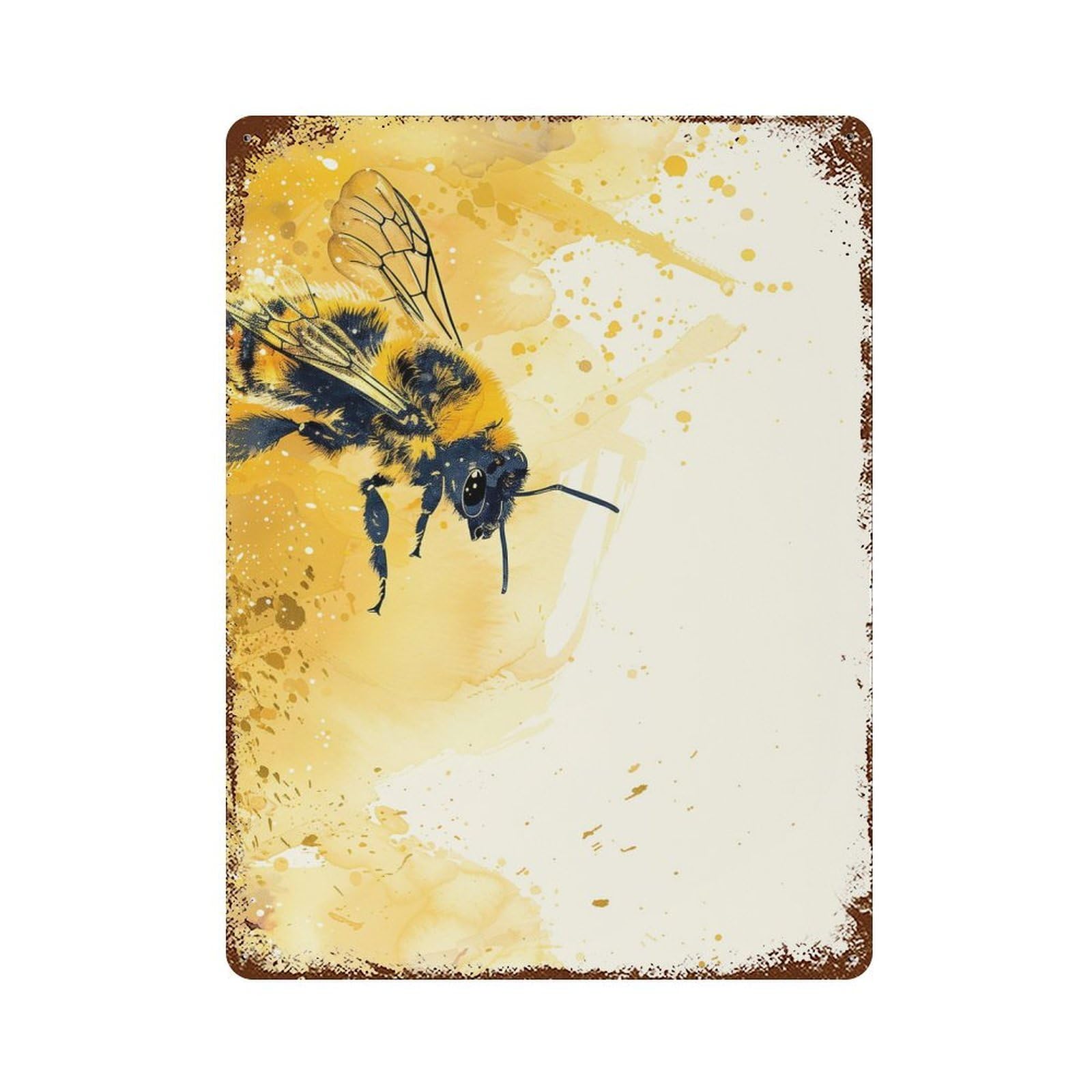 Garage Style Bee Watercolor Art Weathered Tin Sign 15.7"x11.8", Classic Wall Plaque for Bar And Workshop