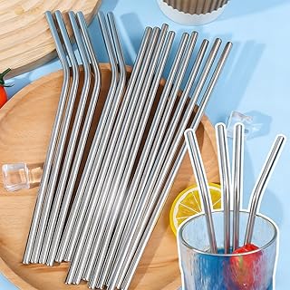 10Pcs Stainless Steel Straw, Metal Reusable Milk Tea Drinking Straws for Kitchen Bar Party Wedding Decor (5Pcs Straight+5Pcs Bend)