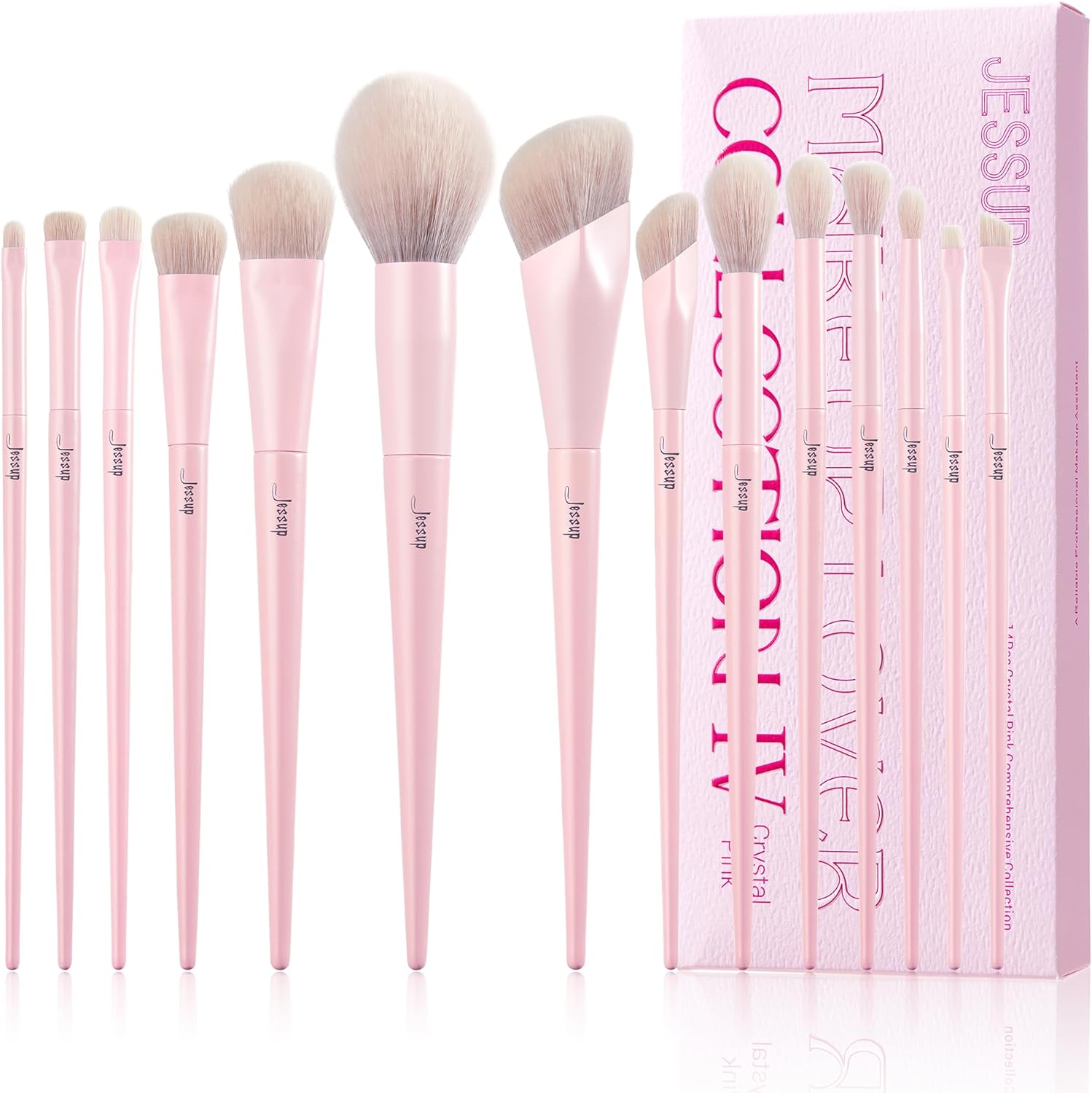 Jessup Make-up Kwasten Roze 14 Stuks Premium Make-up Kwasten Set Vegan Foundation Concealer Blush Oogschaduw Eyeliner Poeder Markeerstift Blender Oog- en Gezichtsborstels Kit,T495