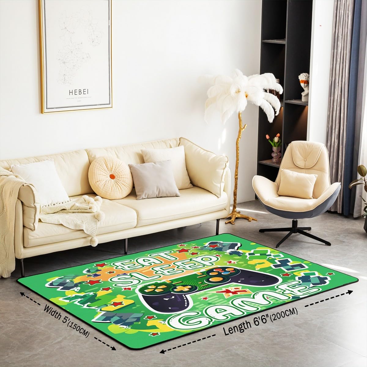 Loussiesd Dywan do salonu dla graczy, 100 x 150 cm, gamingowy dywan akcentujący dla chłopców, dziewcząt, nastolatków, nowoczesny kontroler konsoli do gier, wewnętrzna mata podłogowa, joystick, zielona