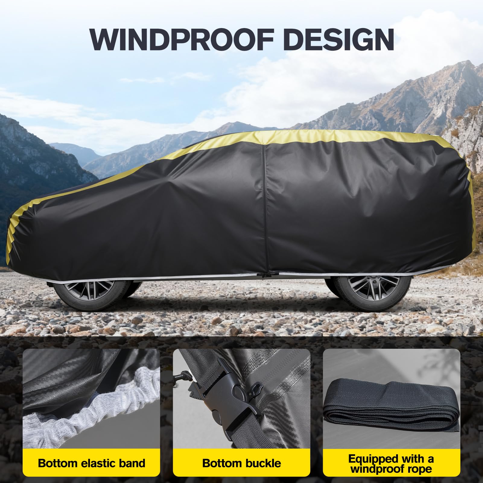 DINGHAO Car Cover Waterproof All Weather with Hot Stitching for Automobiles 6 Layers Outdoor Full Exterior Cover Sun — view 4