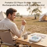 Gueray Desktop CD Player Bluetooth CD Players with Speakers for Home 1800mAh Rechargeable Battery Portable CD Player with AUX USB Headphone Jack FM Radio with LCD Display for Kids Gift (White) - 4