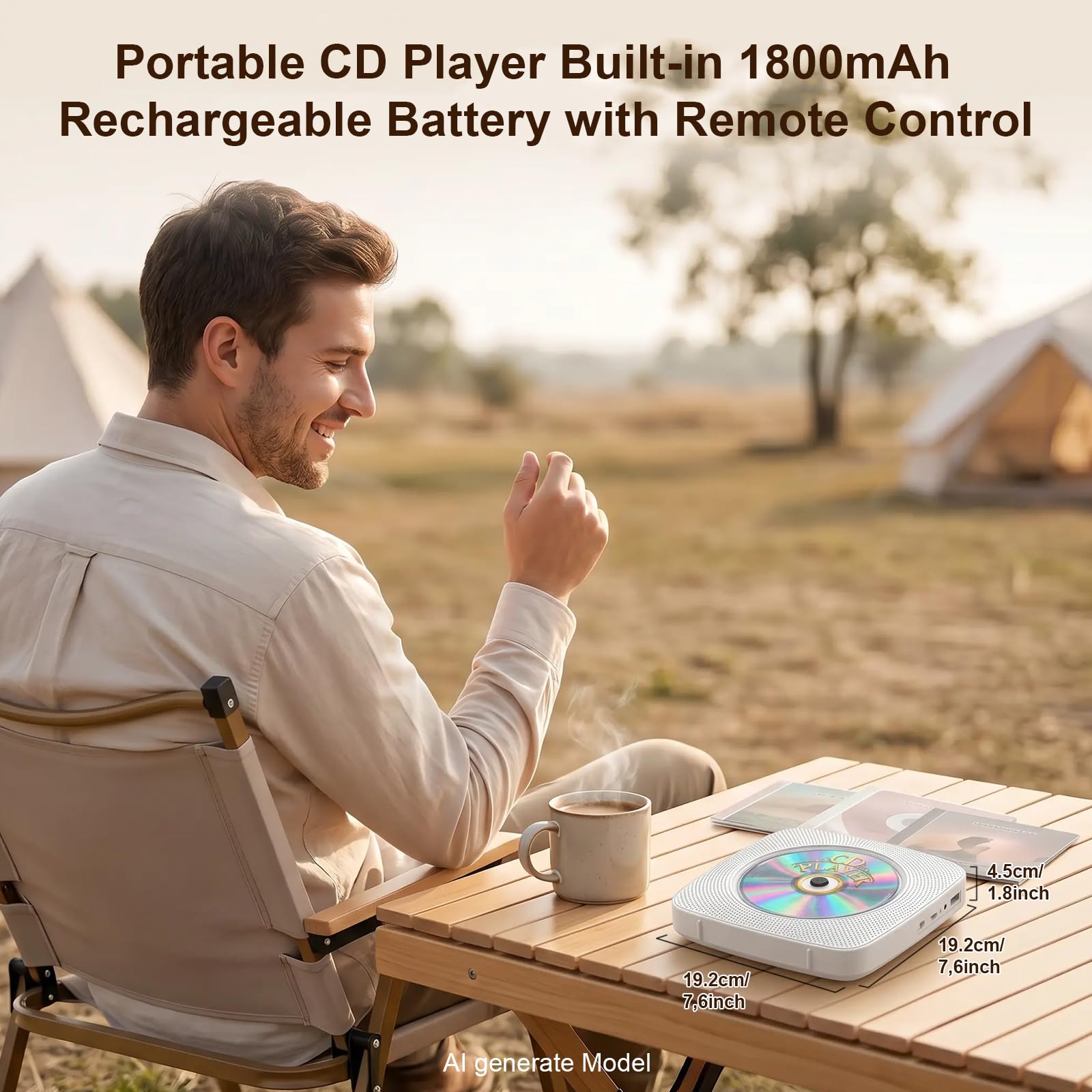 Gueray Desktop CD Player Bluetooth CD-Spieler mit Lautsprechern für Zuhause 1800mAh Tragbarer CD-Player mit AUX USB Kopfhörer Jack FM Radio mit Fernbedienung Staubschutz LCD Display für Kinder-Weiß