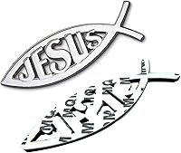 Vista 4 de MEETCUTE 2pcs Jesus Fish Decal Sticker Silver,3D Car Chrome Decal Emblem Sticker Religious God for Jesus Christian Fish Symbol