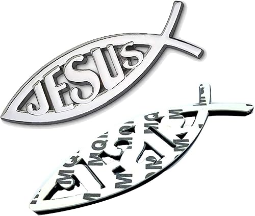 Miniatura 4 de MEETCUTE 2pcs Jesus Fish Decal Sticker Silver,3D Car Chrome Decal Emblem Sticker Religious God for Jesus Christian Fish Symbol