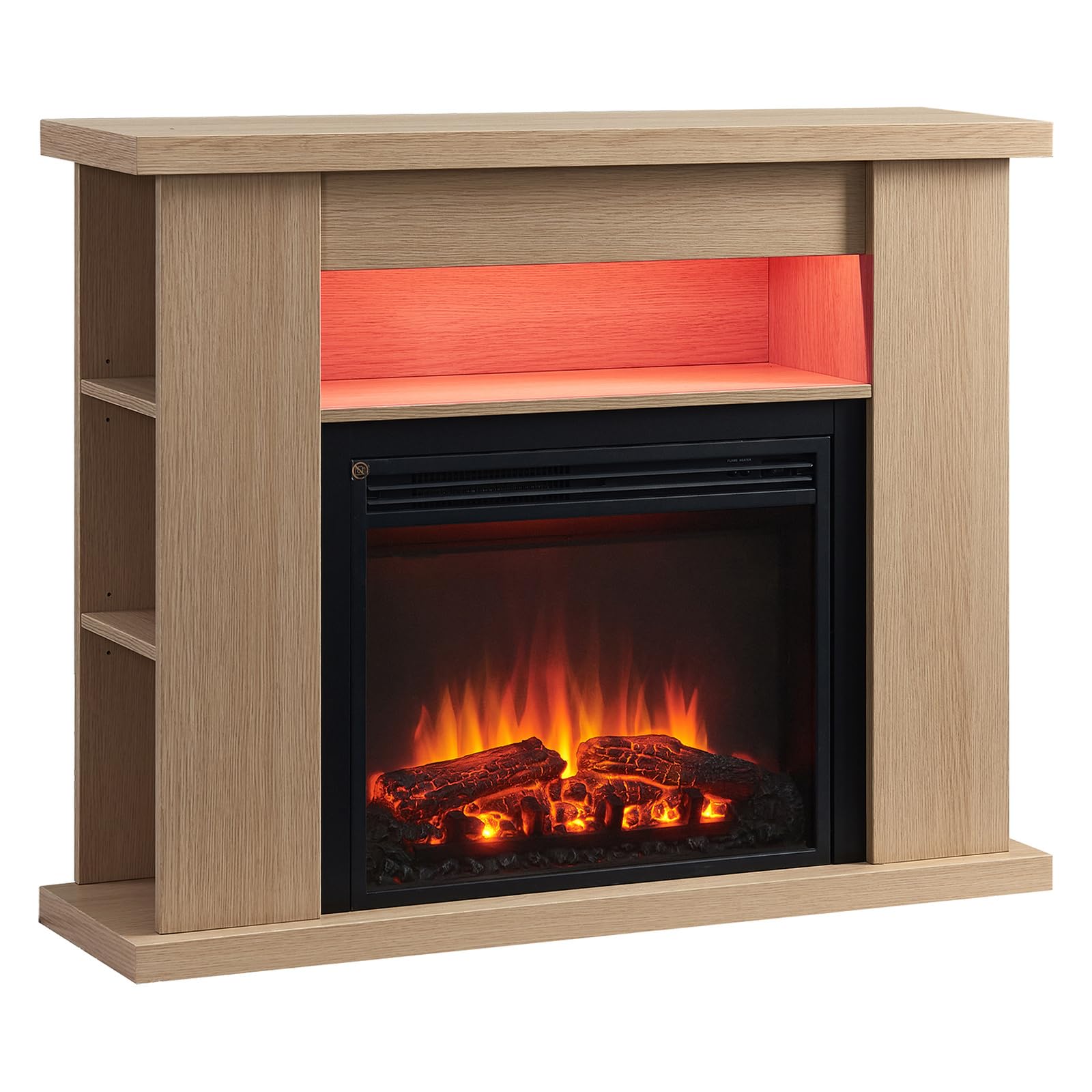 FLAMME 43 inch Electric Fire and Surround Suite, Lipson Natural Oak | 2kW Heater (1000W/2000W), 5 Brightness Levels, 13 Mood Lights, Remote Control, 7-Day Timer, Plug In, No Chimney Needed